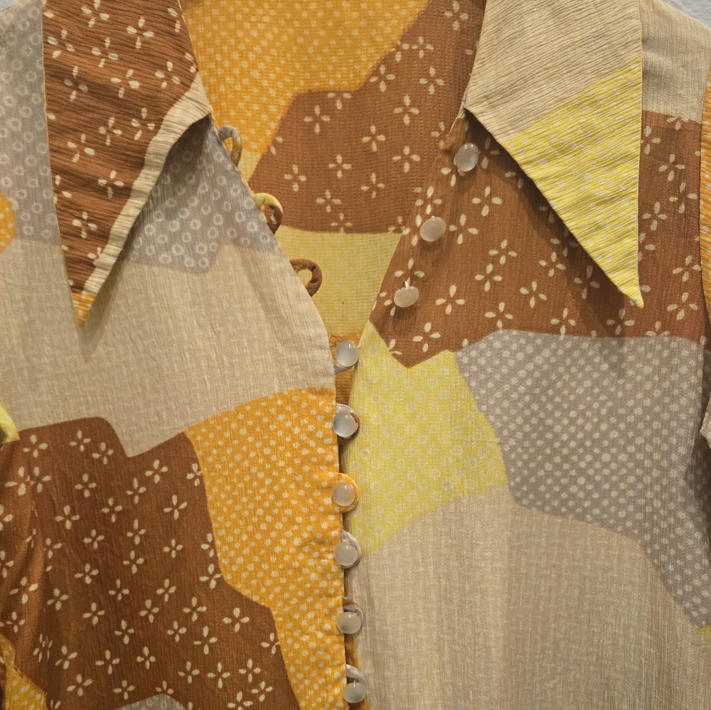 Vintage I.Magnin Patchwork Design Button-Up Blous… - image 4